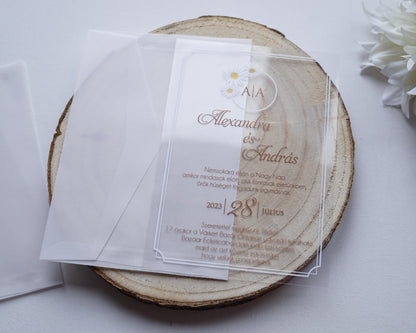 9221 - Plexi esküvői meghívó-esküvői meghívó-Erdélyi Esküvői Meghívók-pausz,plexi,premium,virág-Erdélyi Esküvői Meghívók