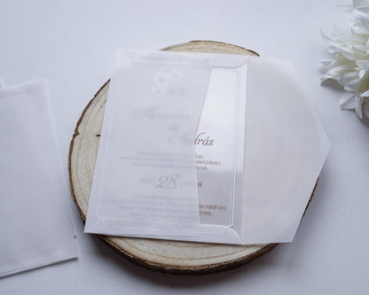 9221 - Plexi esküvői meghívó-esküvői meghívó-Erdélyi Esküvői Meghívók-pausz,plexi,premium,virág-Erdélyi Esküvői Meghívók