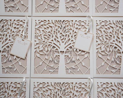 1167 - Lézervágott Esküvői Meghívó-esküvői meghívó-Erdélyi Esküvői Meghívók-barack,krém,lasercut,premium,szív-Erdélyi Esküvői Meghívók