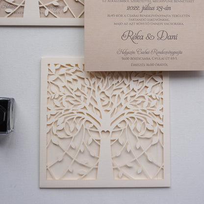 1167 - Lézervágott Esküvői Meghívó-esküvői meghívó-Erdélyi Esküvői Meghívók-barack,krém,lasercut,premium,szív-Erdélyi Esküvői Meghívók