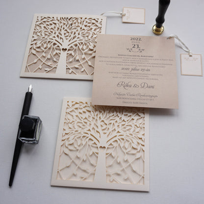 1167 - Lézervágott Esküvői Meghívó-esküvői meghívó-Erdélyi Esküvői Meghívók-barack,krém,lasercut,premium,szív-Erdélyi Esküvői Meghívók