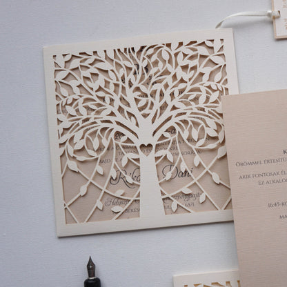 1167 - Lézervágott Esküvői Meghívó-esküvői meghívó-Erdélyi Esküvői Meghívók-barack,krém,lasercut,premium,szív-Erdélyi Esküvői Meghívók