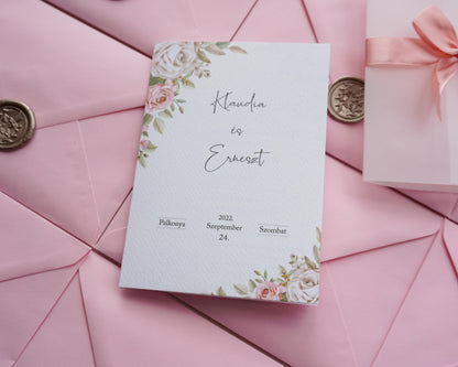 EM29 - Pausz borítós kinyitható esküvői meghívó-esküvői meghívó-Erdélyi Esküvői Meghívók-egyedi,pausz,pink,rózsa,rózsaszín,virág-Erdélyi Esküvői Meghívók