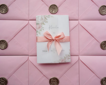 EM29 - Pausz borítós kinyitható esküvői meghívó-esküvői meghívó-Erdélyi Esküvői Meghívók-egyedi,pausz,pink,rózsa,rózsaszín,virág-Erdélyi Esküvői Meghívók