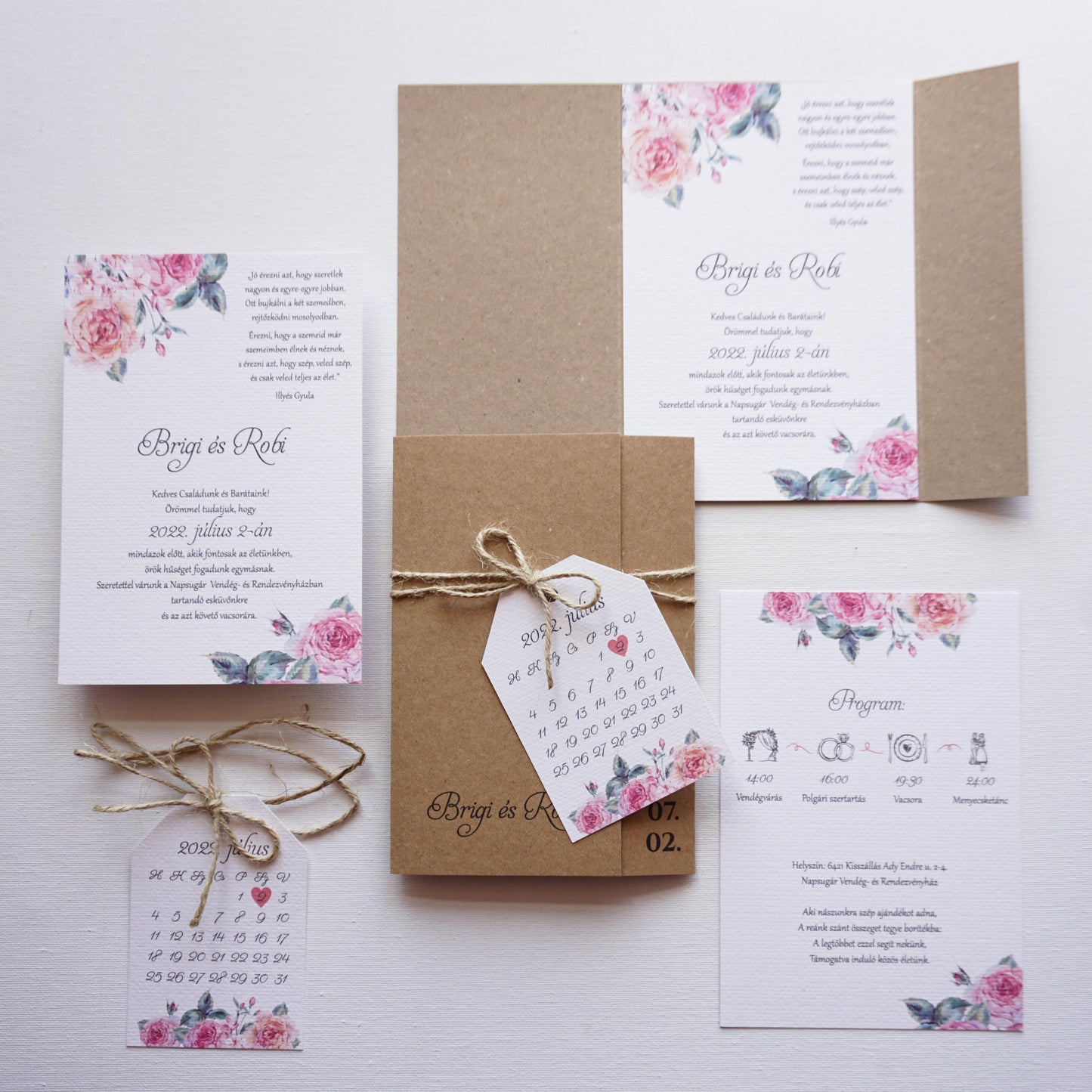 EM34 - Kraft cover peony wedding invitation