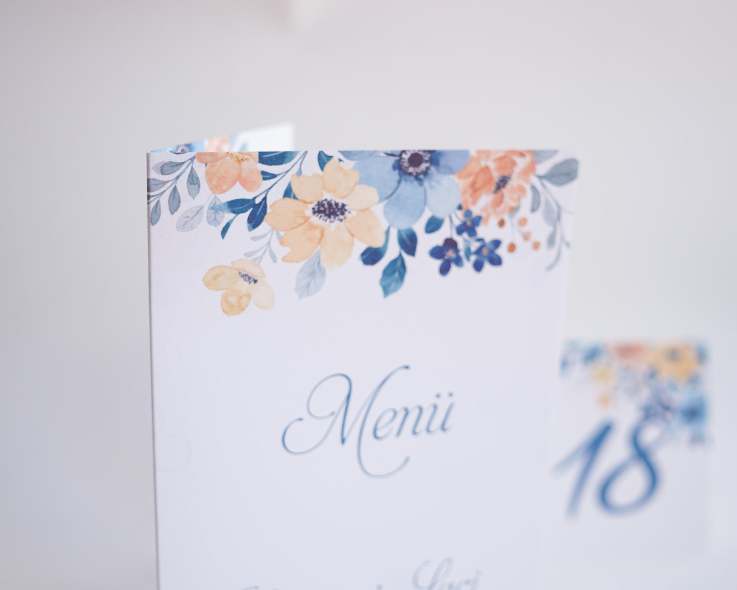 ME14 - Openable Wedding Menu - With blue and yellow floral pattern