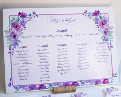 UR19 - Lila aquarelle virágos ültetési rend-Ültetési rend-Erdélyi Esküvői Meghívók-pink,piros,virág-Erdélyi Esküvői Meghívók