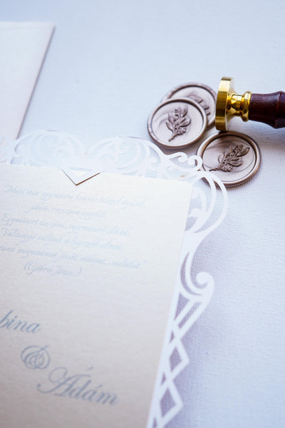 1113 - Lézervágott Esküvői Meghívó-esküvői meghívó-Erdélyi Esküvői Meghívók-barack,elegáns,lasercut,Lézervágott,premium-Erdélyi Esküvői Meghívók