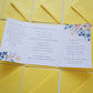EM32 - Kinyitható kék és sárga virágos esküvői meghívó